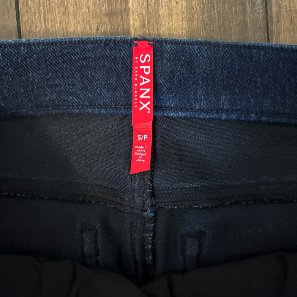 SPANX Sz S Blue Denim Jeggings High Rise Elastic Waist Skinny Fit Faux Pockets - Picture 6 of 8